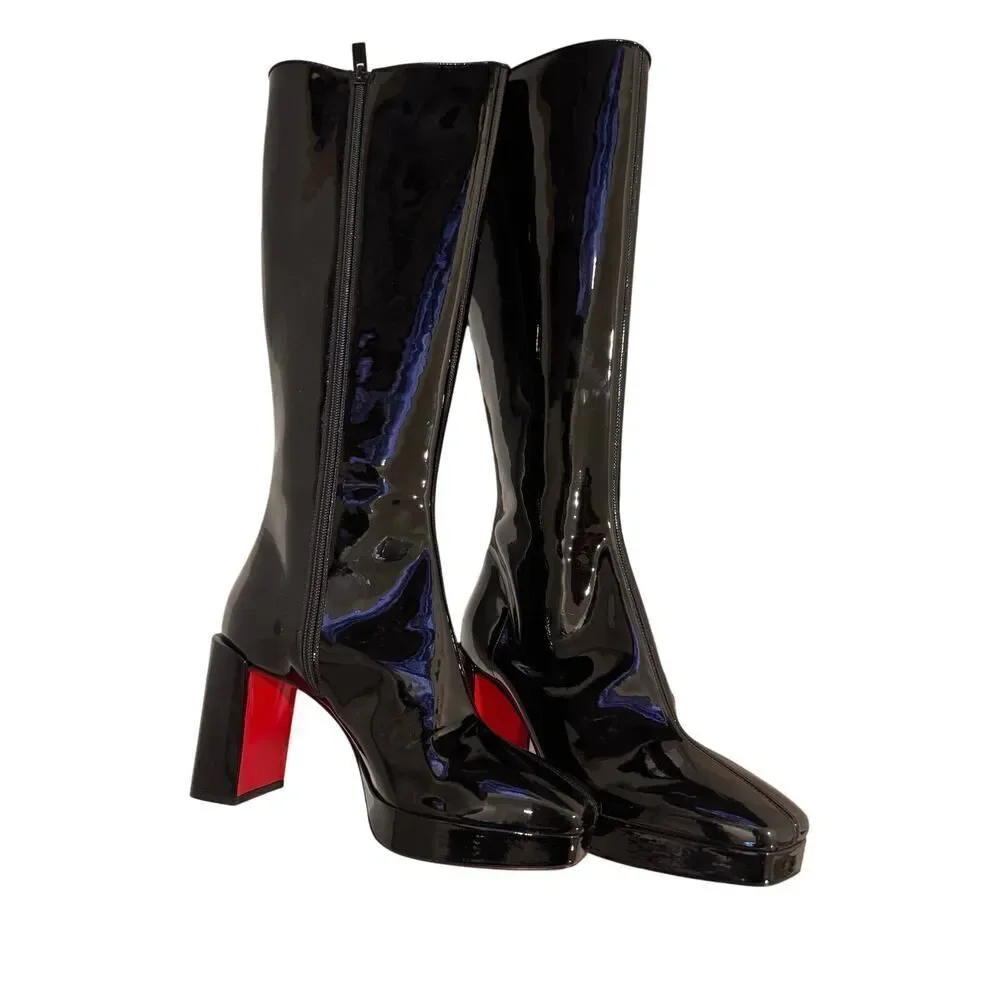christian louboutin alleo botta 90 patent tall boots black EU38.5/US8.5